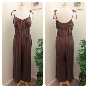 Earthbound Brown Sleeveless Tie Shoulder Wide Leg Jumpsuit XL